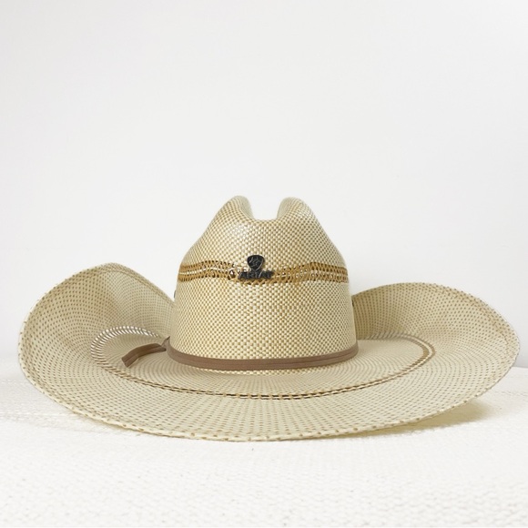 Ariat Bangora Straw Cowboy Hat Double Row Crisscross Ivory Unisex Adult size 7